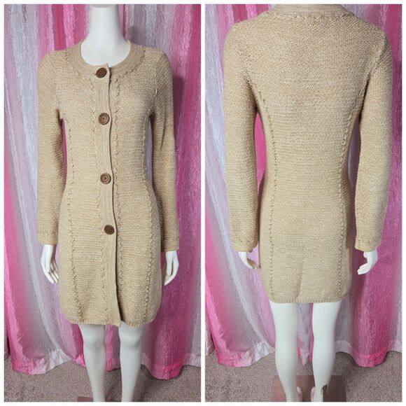 Coldwater Creek Oatmeal Heather Knit Button Long Sweater Cardigan Size XS - Picture 1 of 13